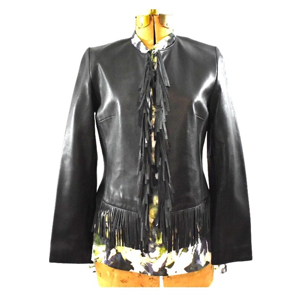 Enzo Angiolini Black Fringe Leather Jacket - Picture 2 of 7